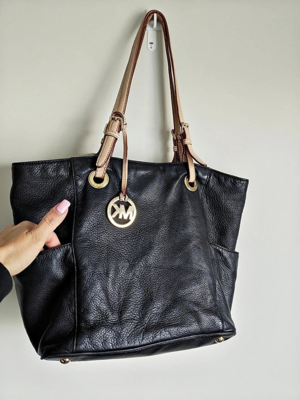 Michael Kors Leather Tote in Black & Brown